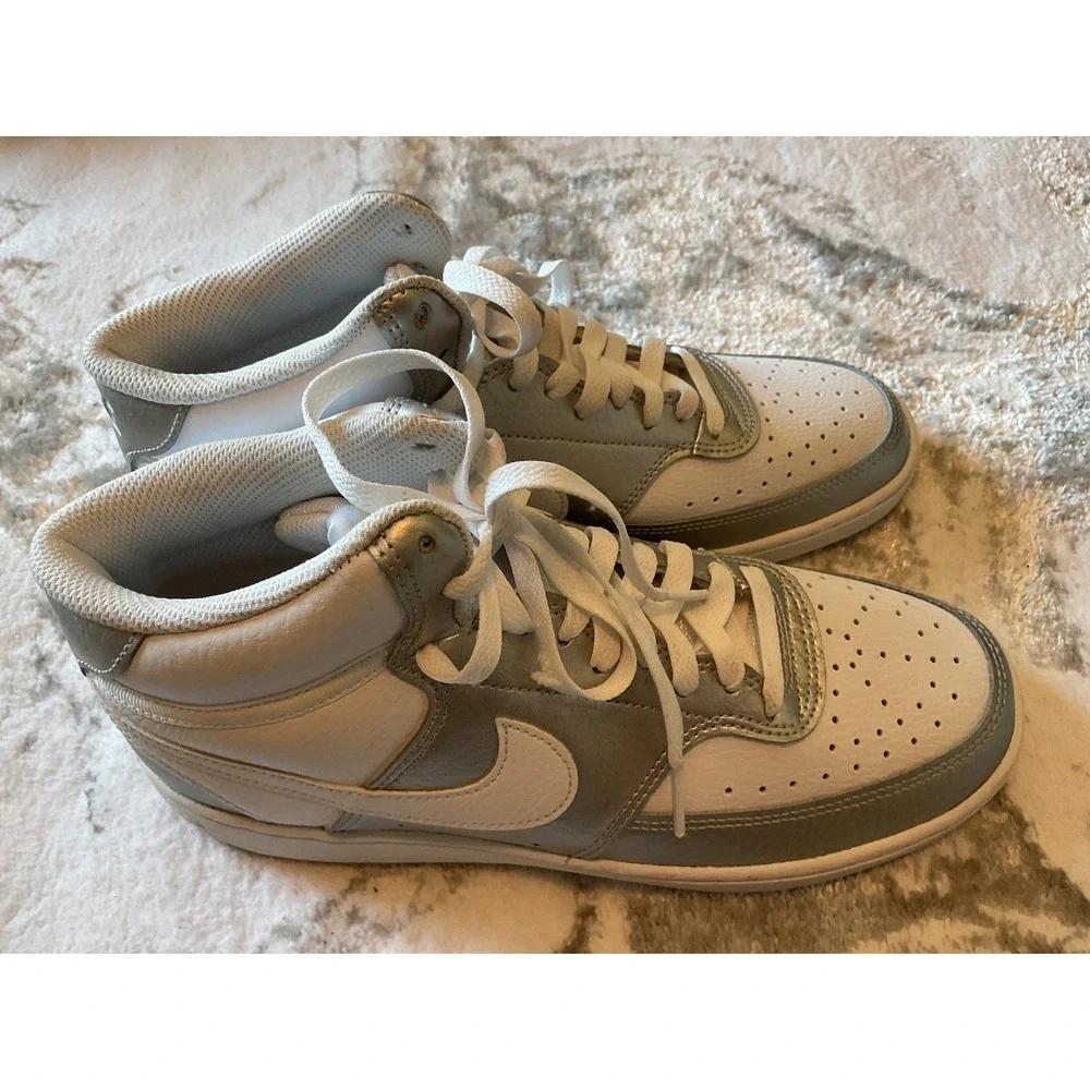 Nike Air Force 1 High Top Sneakers White Silver‎ Size 9